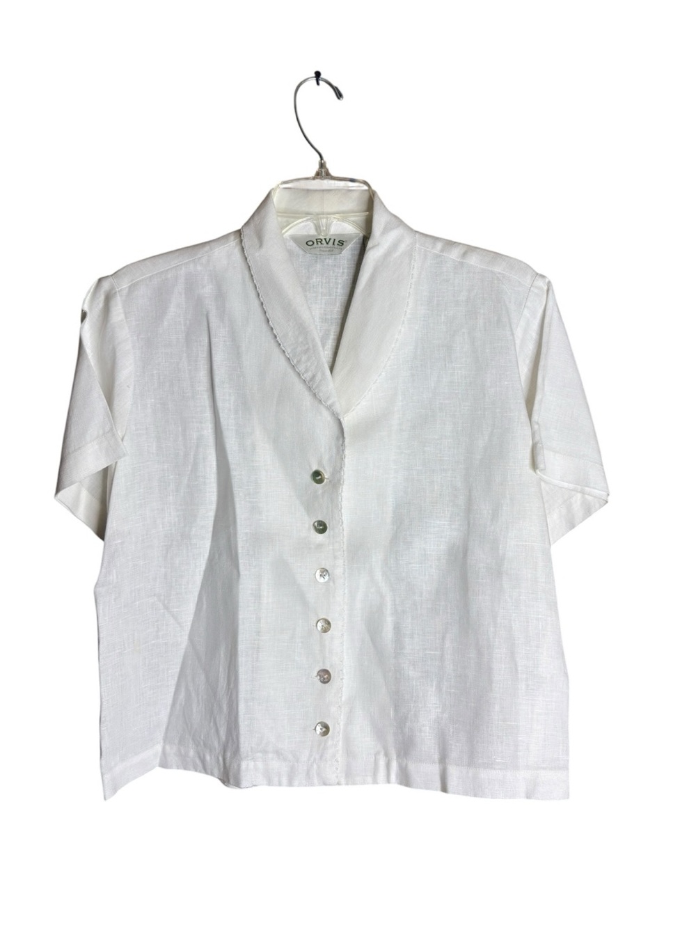 Orvis White Linen Button Front Blouse Size S Teacher Fall Layering Shirt